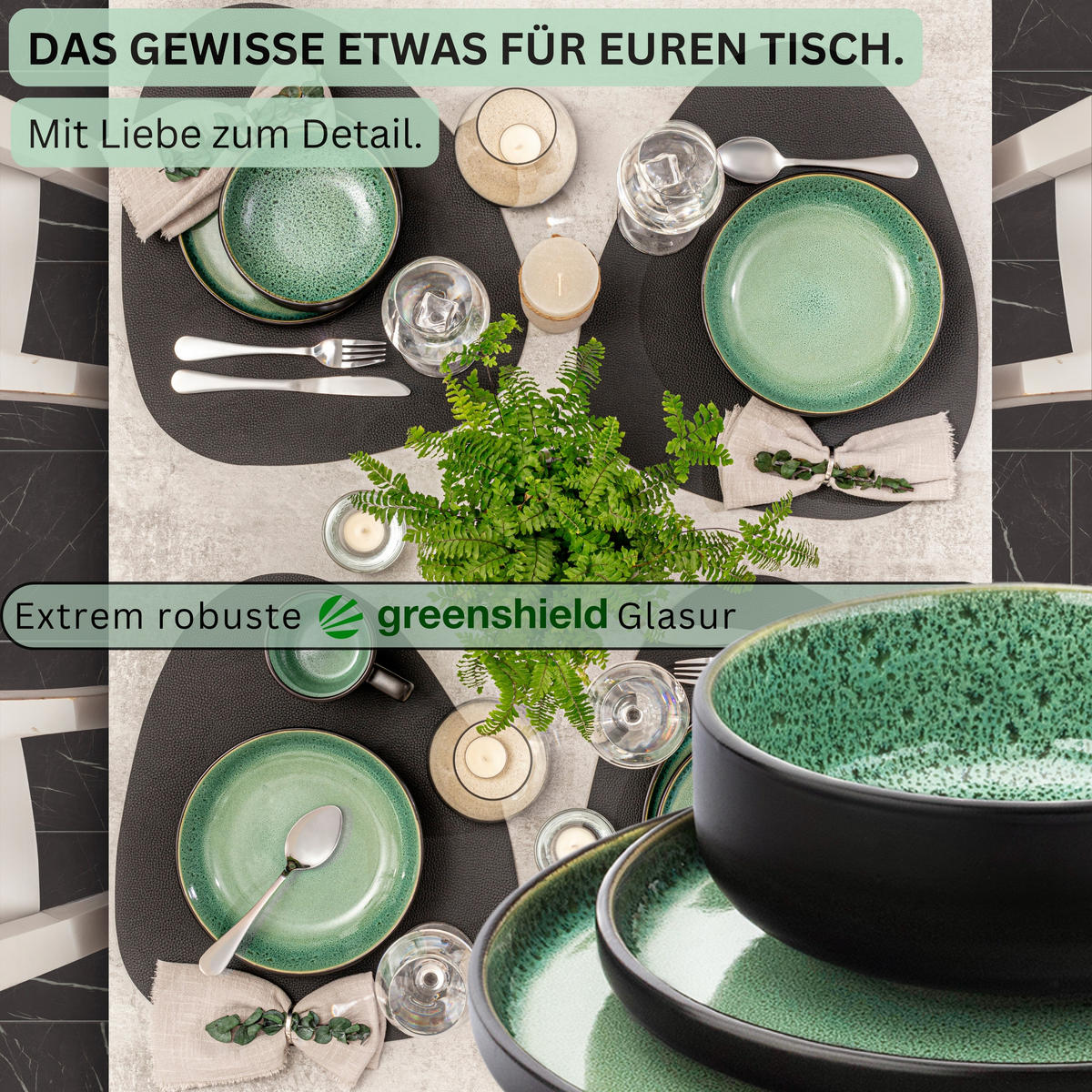 TAFELSERVICE GREENWICH - 24 teilig aus Steingut - Grün, Stein (27/6.3/27cm) - Sänger
