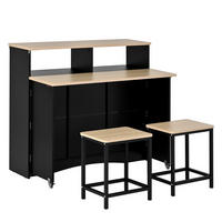 KÜCHENINSEL & Sideboard 110x68x97.5cm Schwarz mit Klappplatte & 2 Hockern - Schwarz, Holzwerkstoff (110/97.5/68cm) - Modfu