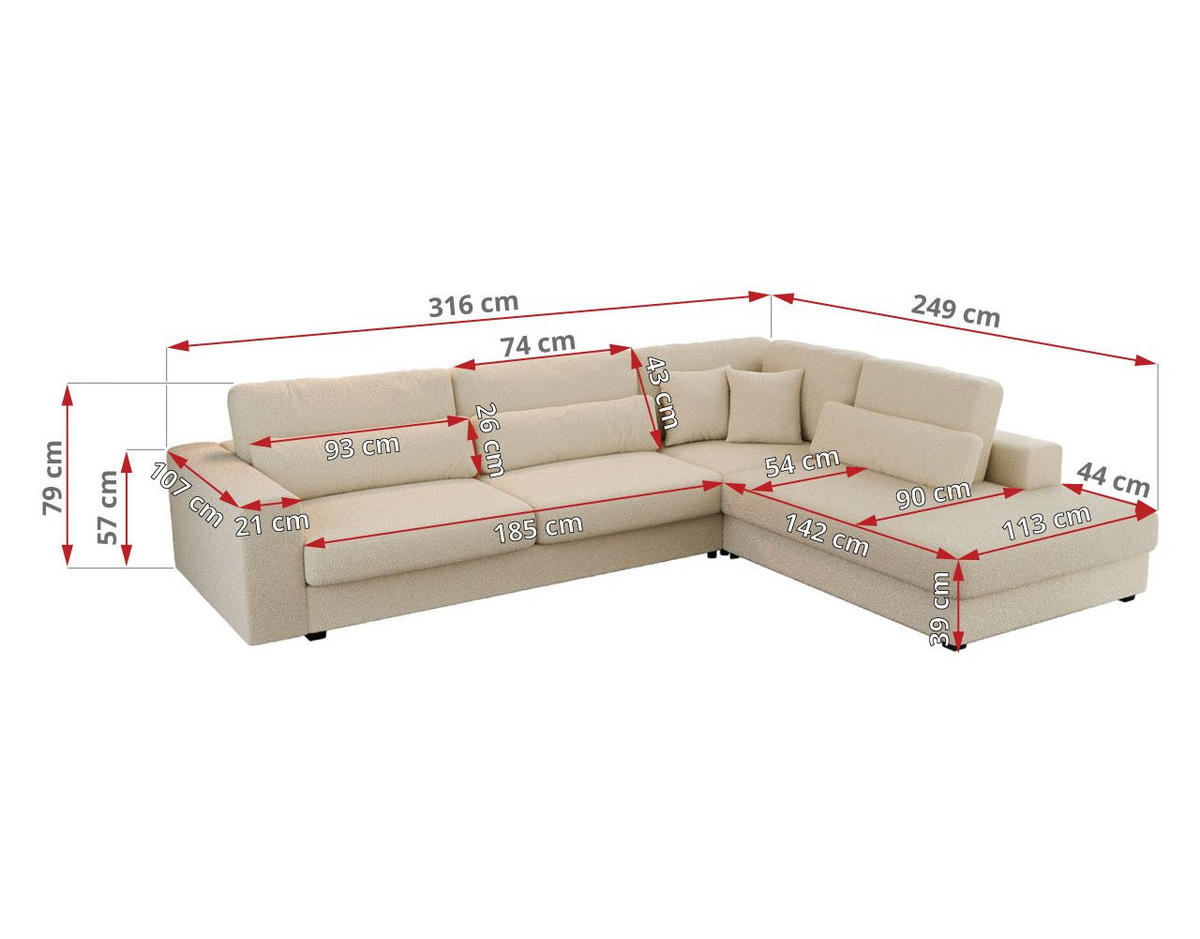 ECKSOFA Savona Beige Boucle - rechts - Beige/Schwarz, Kunststoff/Textil (249/316cm) - MKS
