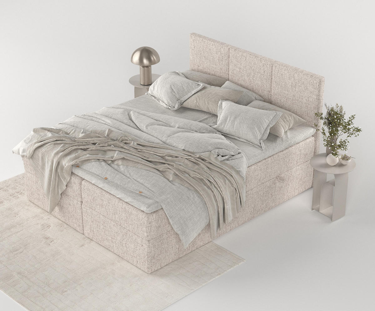 BOXBETT Jonah Hellbraun 200/200 cm im Webstoff - Hellbraun/Schwarz, Holz/Holzwerkstoff (200/200cm) - Maison de Reve