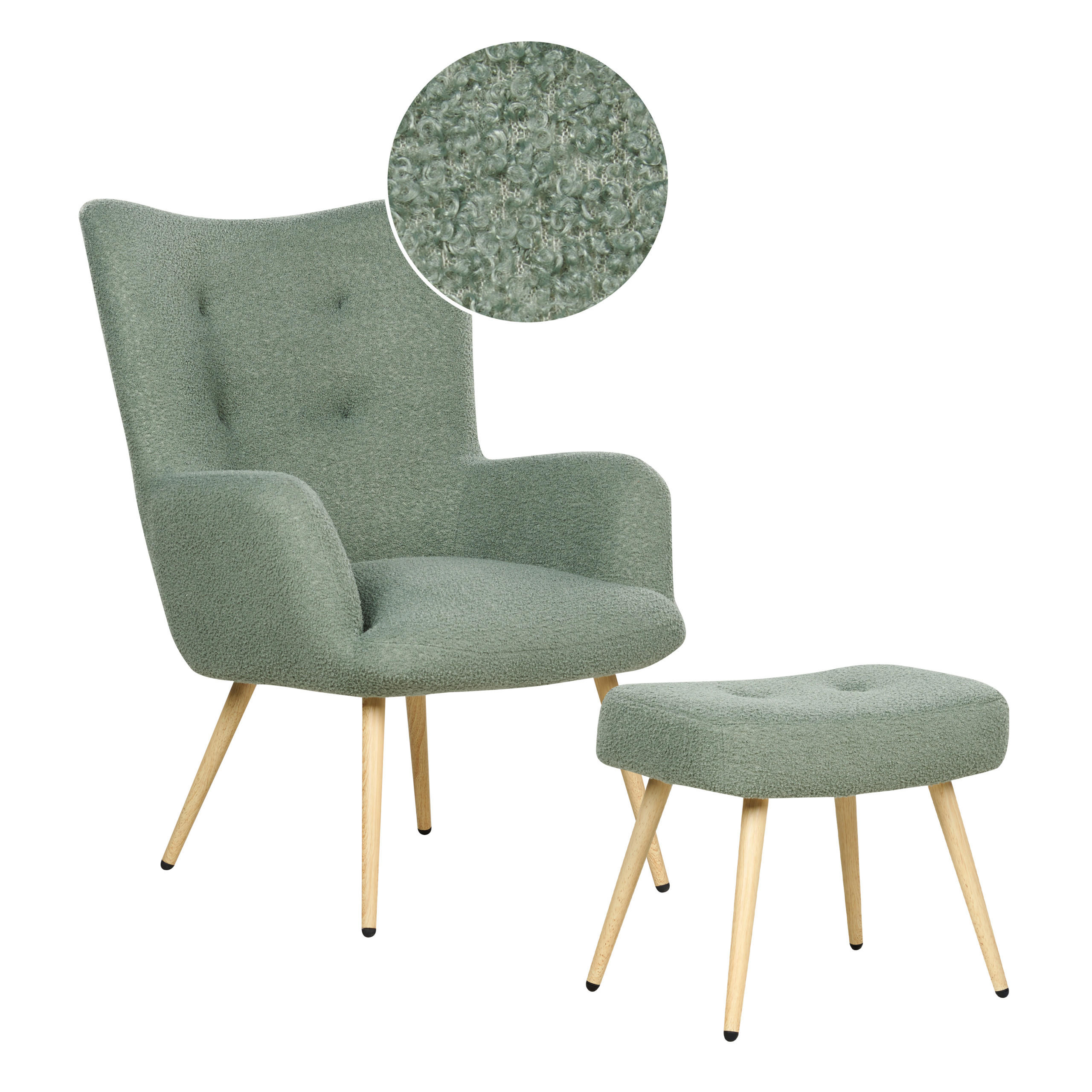 SESSEL Bouclé hellgrün mit Hocker Vejle - Hellbraun/Grün, Textil (67/95/52cm) - Beliani
