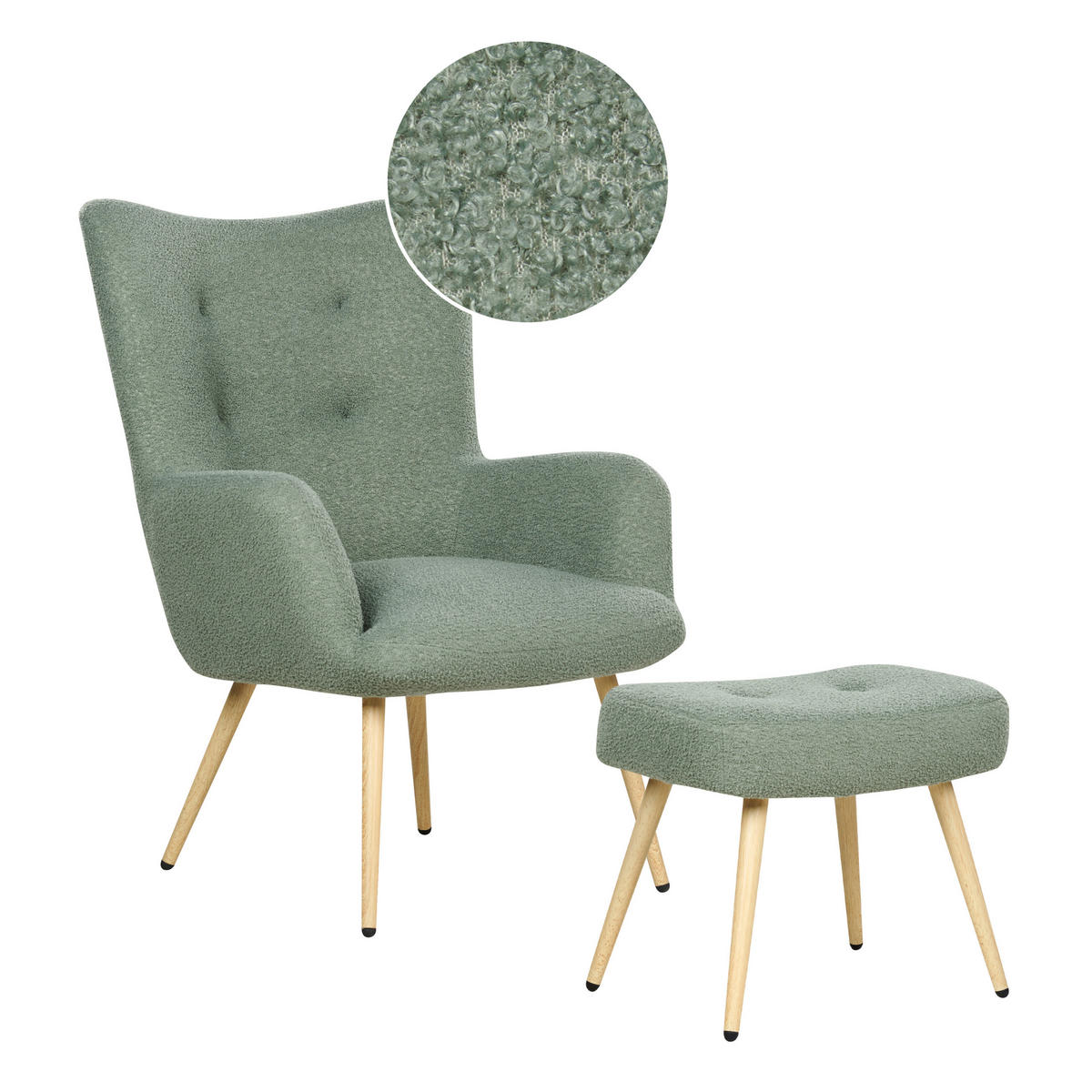 SESSEL Bouclé hellgrün mit Hocker Vejle - Hellbraun/Grün, Textil (67/95/52cm) - Beliani