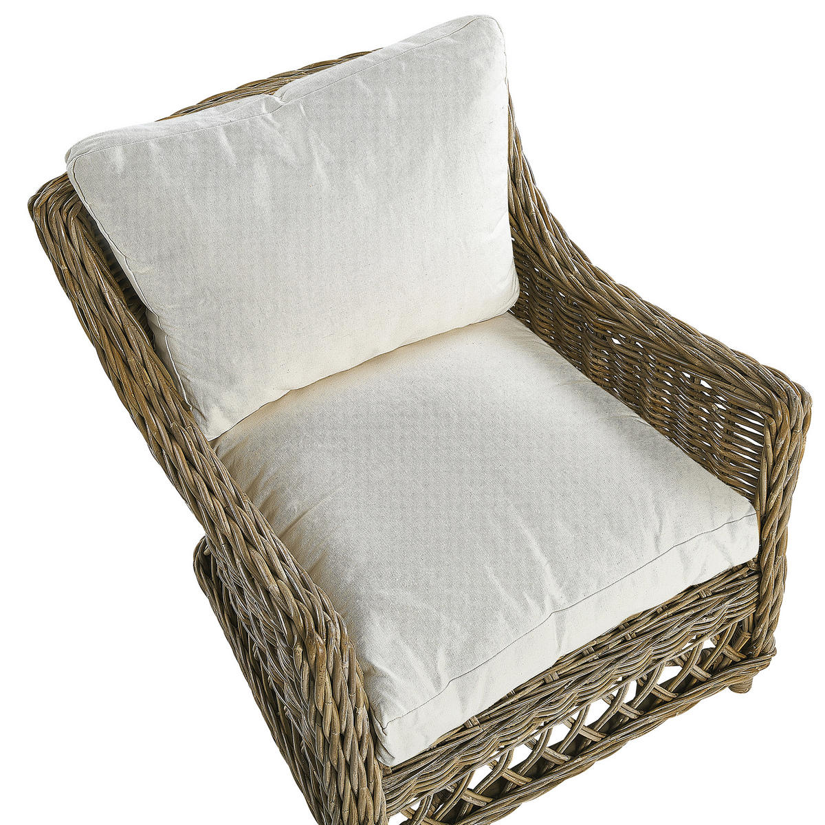 GARTENSESSEL 2er-SET mit Hocker Rattan natürlich Auflagen cremeweiß Ribolla - Beige/Naturfarben, Naturmaterialien (66/78/70cm) - Beliani