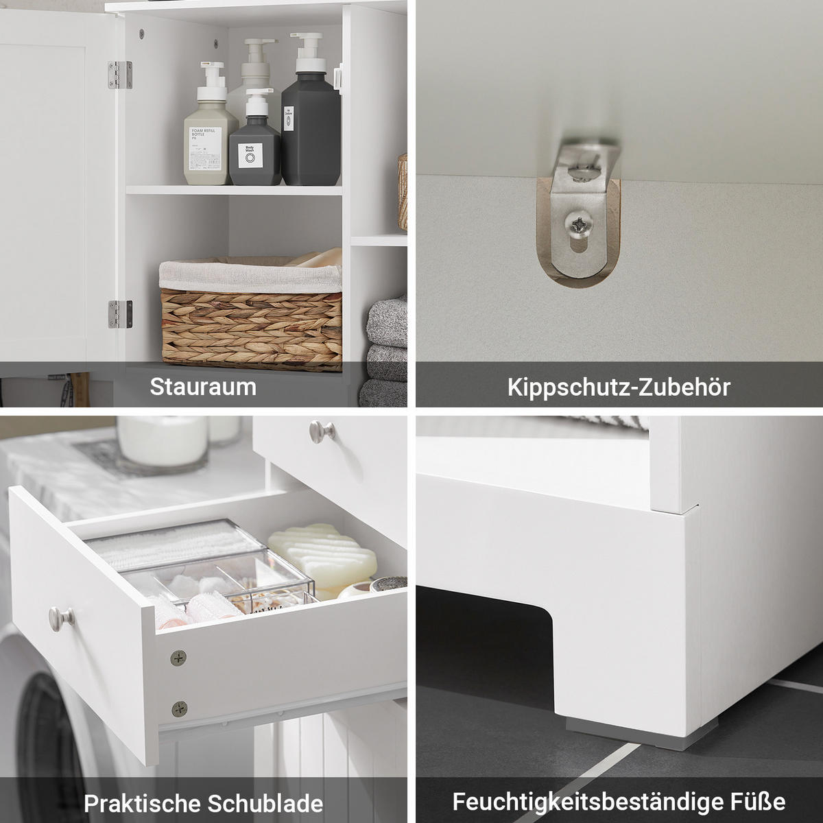 HOCHSCHRANK mit Wäschesack, Badezimmerschrank, 60x37x171cm - Weiß, Holzwerkstoff (60/171/37cm) - SoBuy