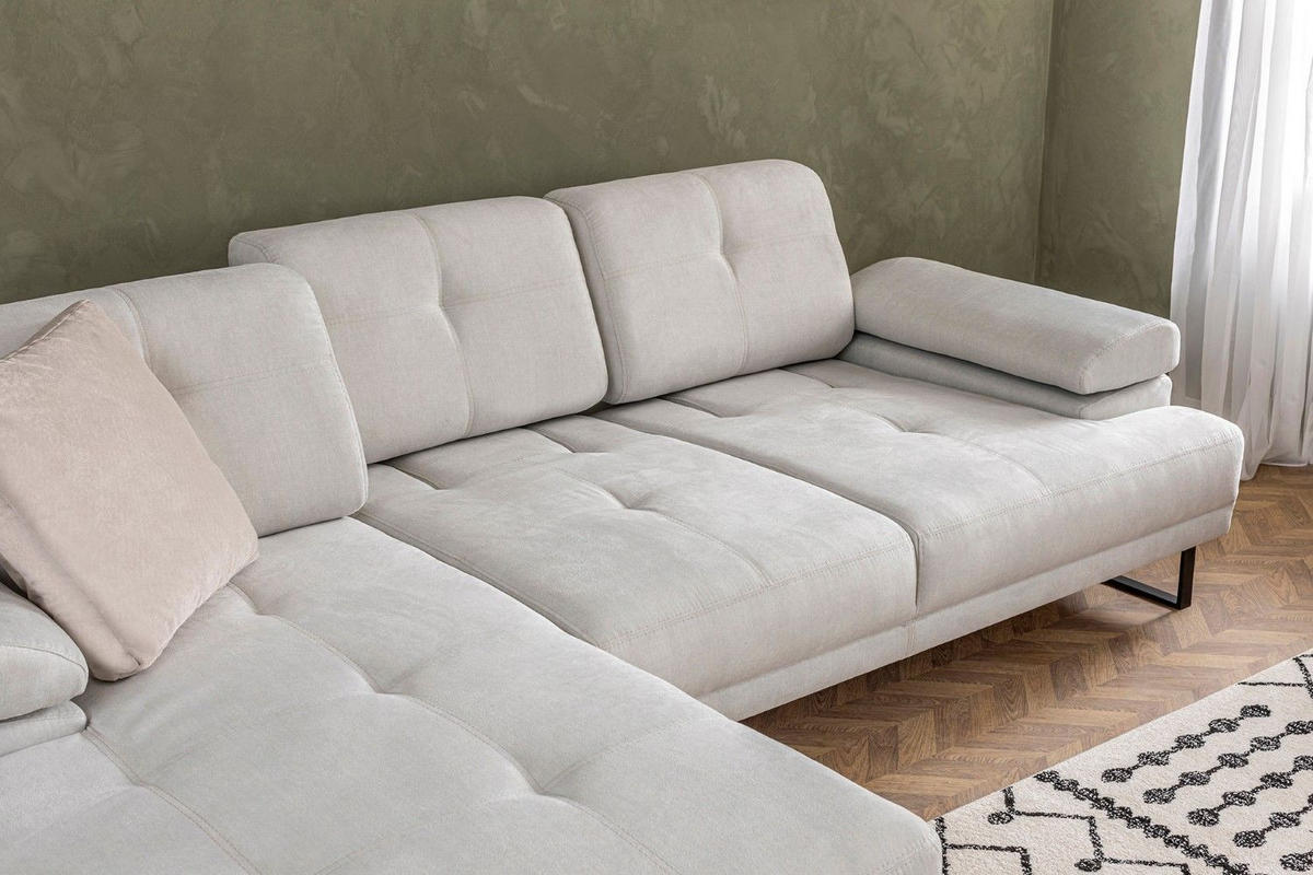 ECKSOFA mit verstellbarer Rückenlehne - Beige/Schwarz, Textil/Metall (314/174cm) - myHomelando