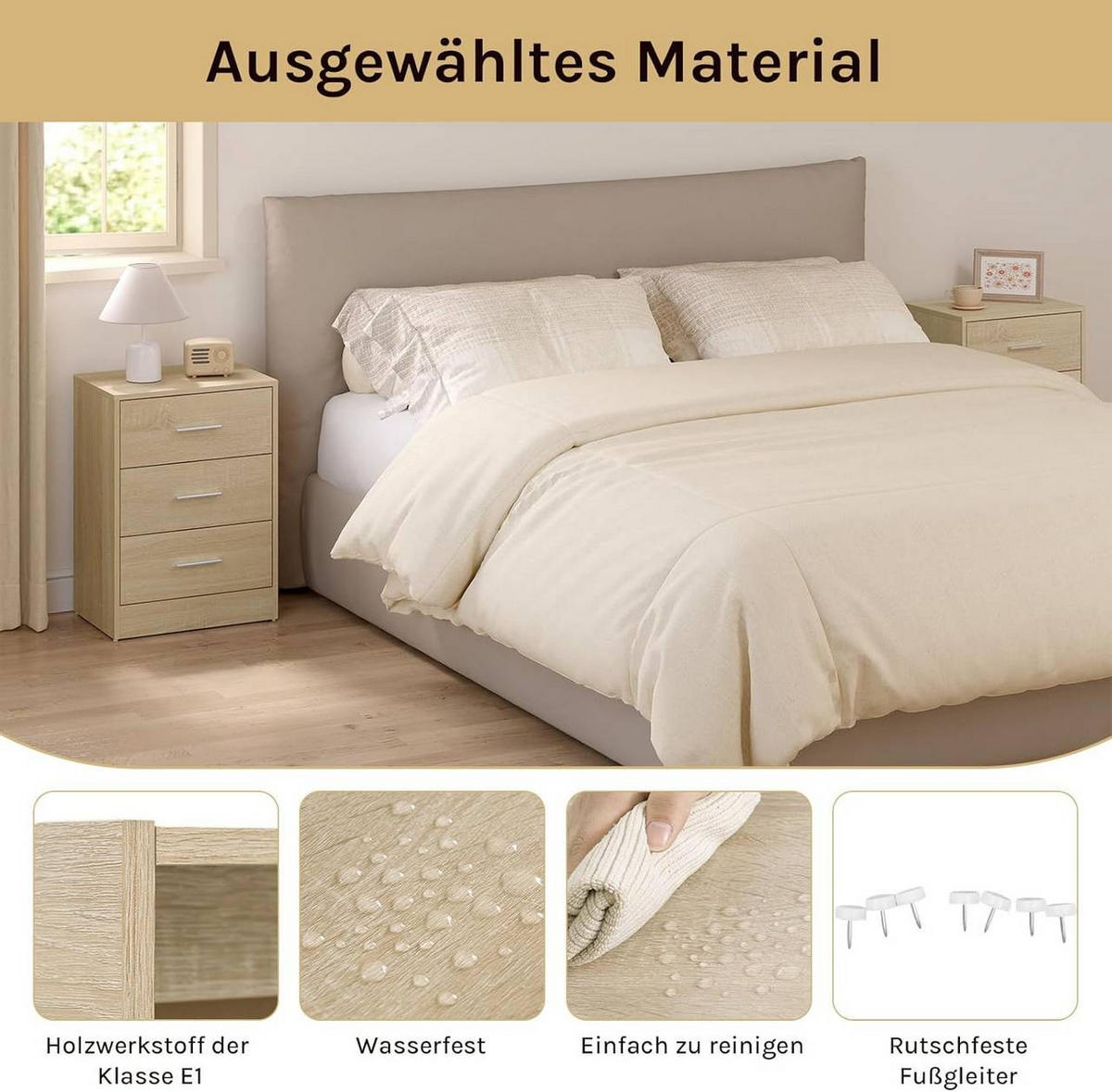 NACHTTISCH 2er Set, 39x54x28 cm, Helle Eiche - Eichefarben, Holzwerkstoff (39/54/28cm) - Woltu