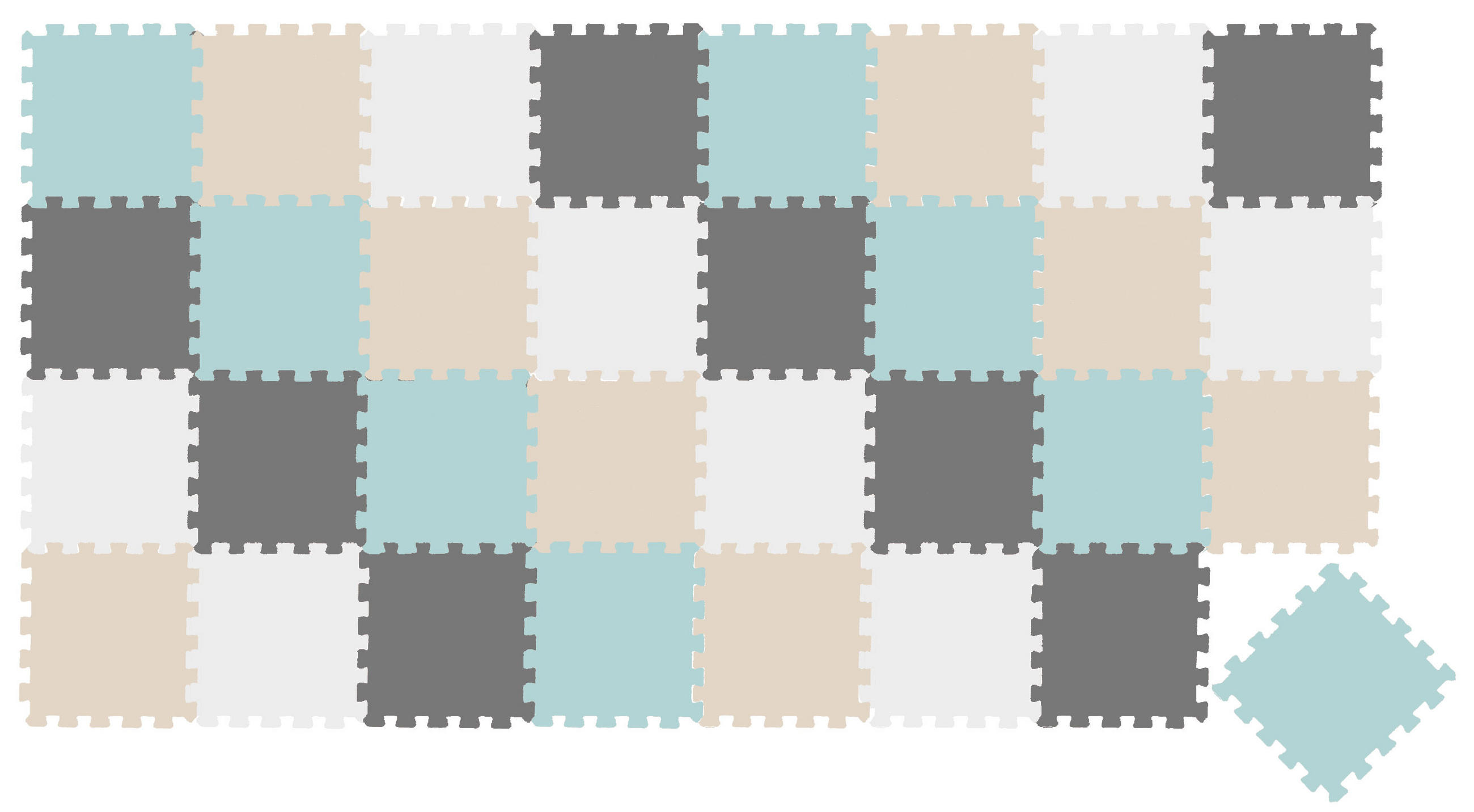 SPIELMATTE ab Null - 360/120/1 cm Puzzlematte Grau/Beige/Weiß/Mint - Multicolor, Kunststoff (30/30cm) - Littletom