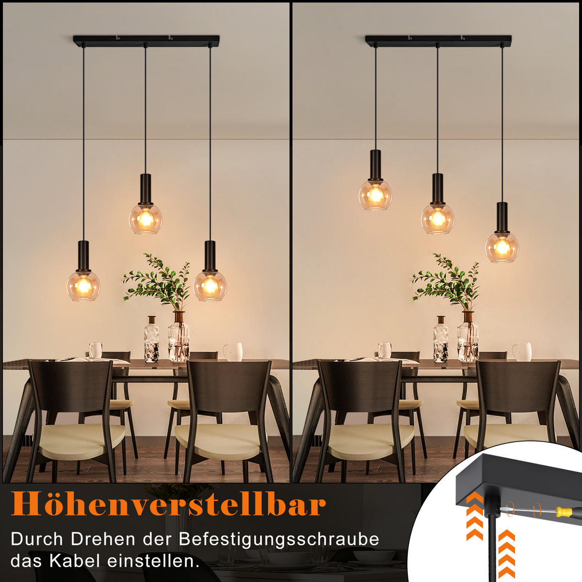 PENDELLEUCHTE Glorix 40/13/145 cm - Schwarz, Glas/Metall (40/13/145cm) - ZMH
