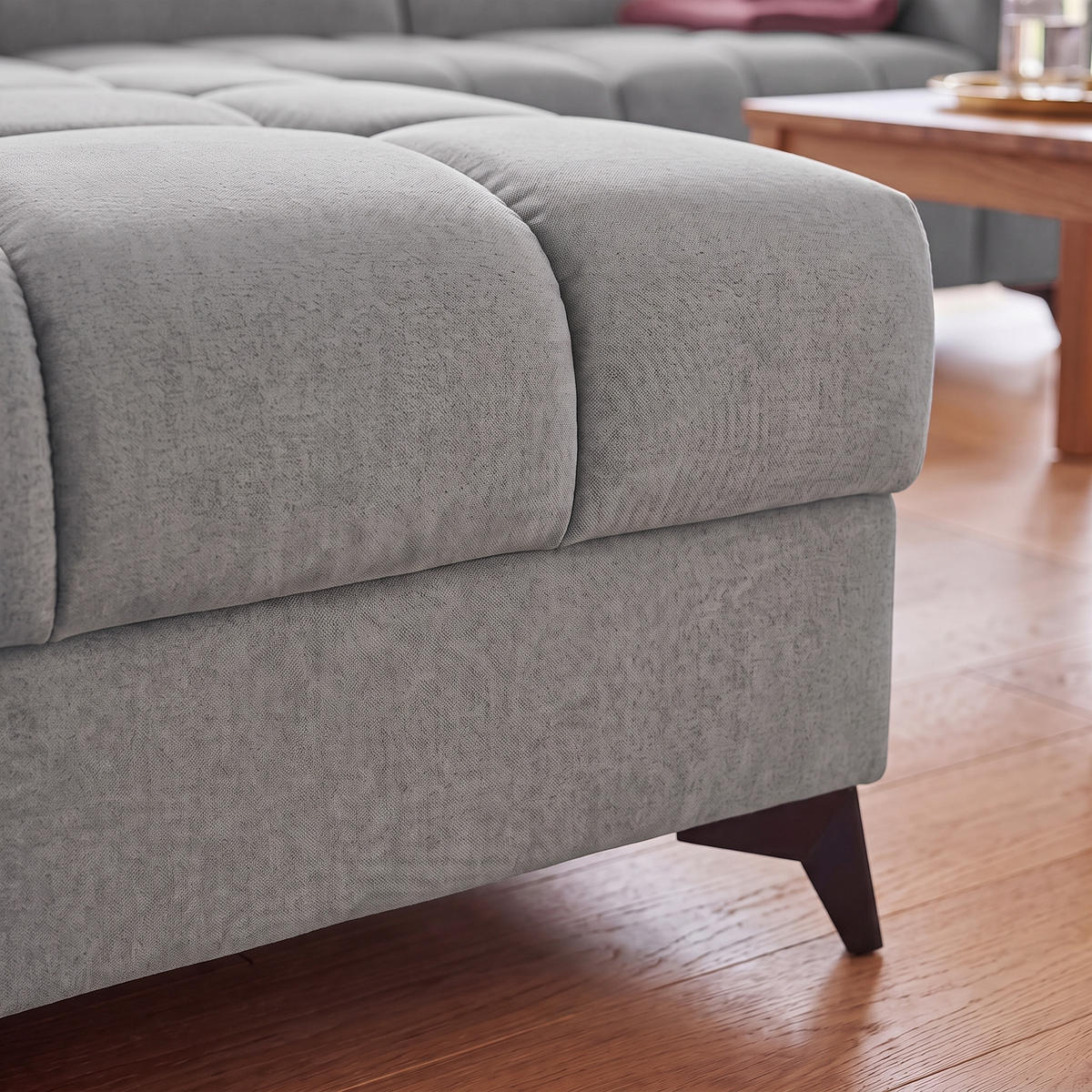 ECKSOFA PUDDING L Links mit Schlaffunktion 125x195 Velours Grau - Schwarz/Grau, Holz/Textil (203/275cm) - Muffo