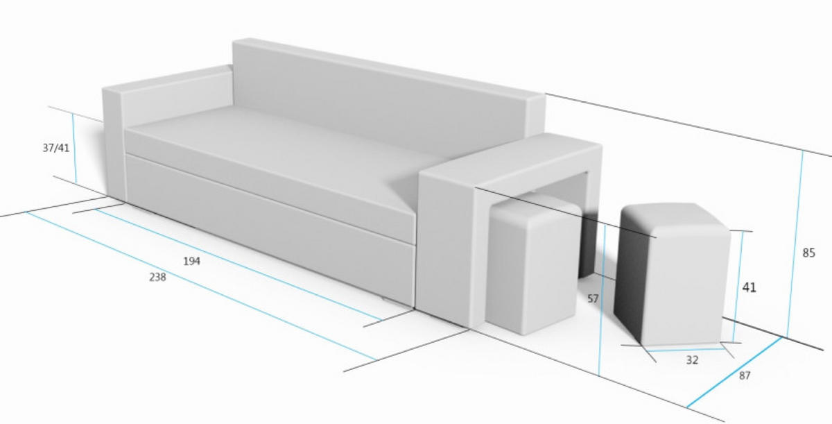 SOFA Grafit TANGO Mit Hockern - Graphitfarben, Textil (238/85/87cm) - Sepro Meble