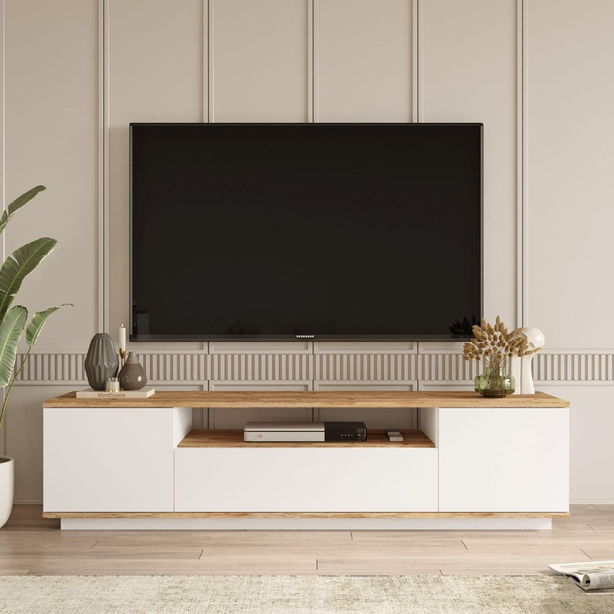 TV-MÖBEL mit 3 Türen - L180 cm - Weiß, Holz/Holzwerkstoff (44.5/44.6/180cm) - Calicosy