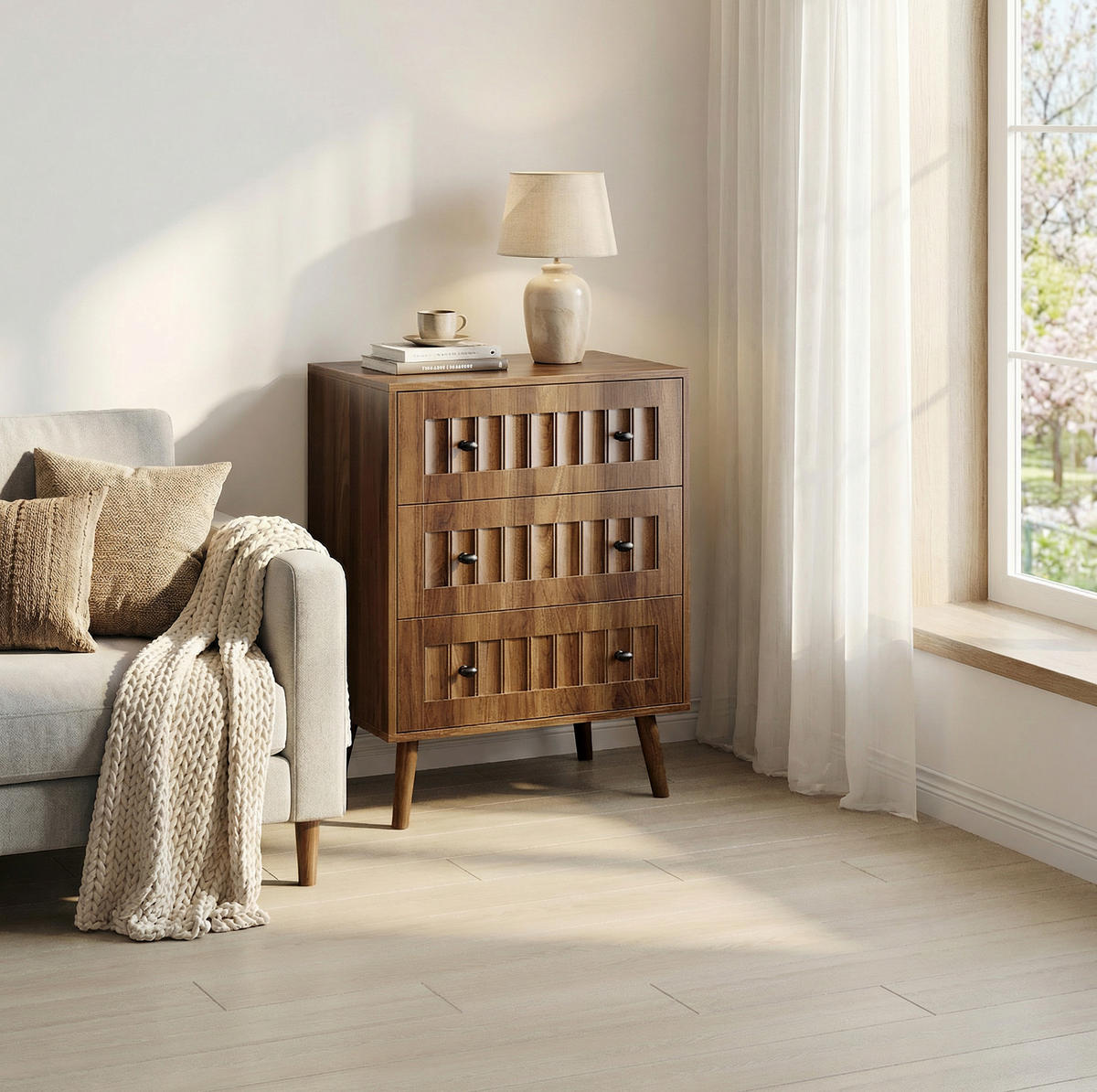 KOMMODE 60/79/40 cm Walnuss aus MDF mit 3 Schubladen - Walnussfarben, Holzwerkstoff (40/78/60cm) - OKMYHOME