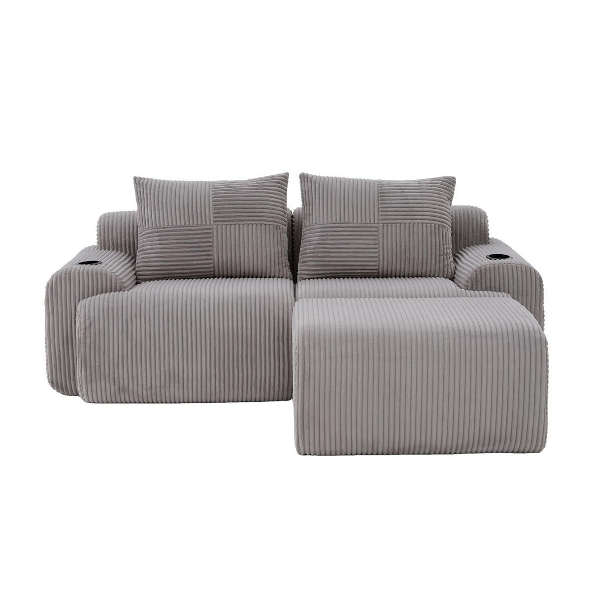2-SITZER-SOFA aus Cord 200x174x80 cm mit Cupholder & Seitentasche, hellgrau - Hellgrau, Textil (174/80/200cm)