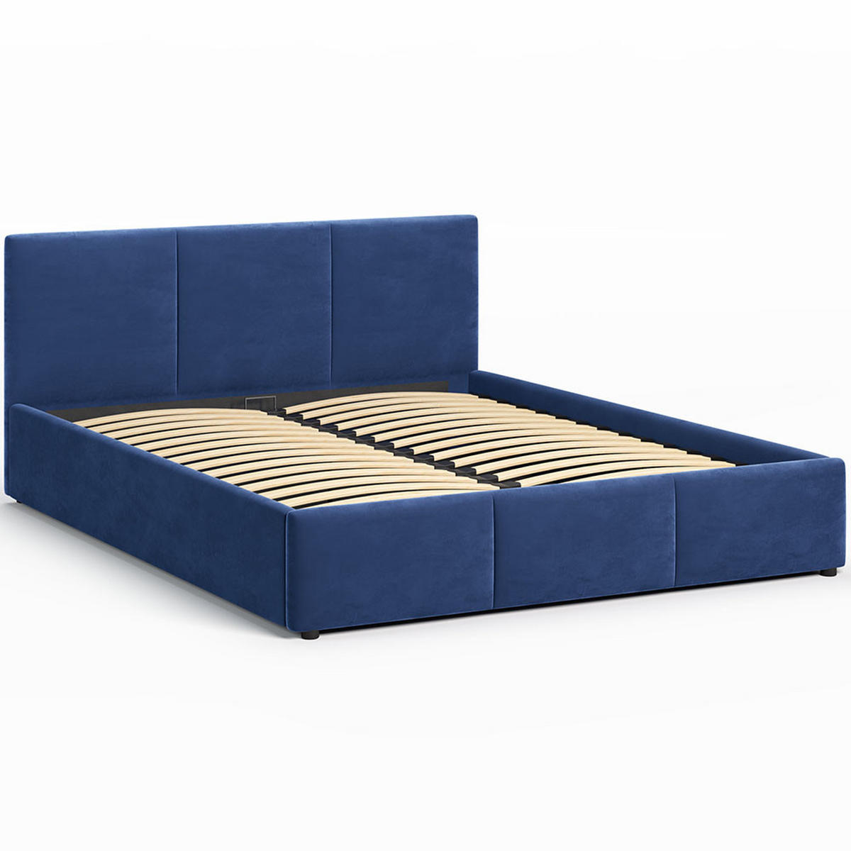 POLSTERBETT 140×200 cm mit Bettkasten und Lattenrost Nela HLR-64 Blau Velours - Blau, Holz/Metall (140/200cm) - Jana