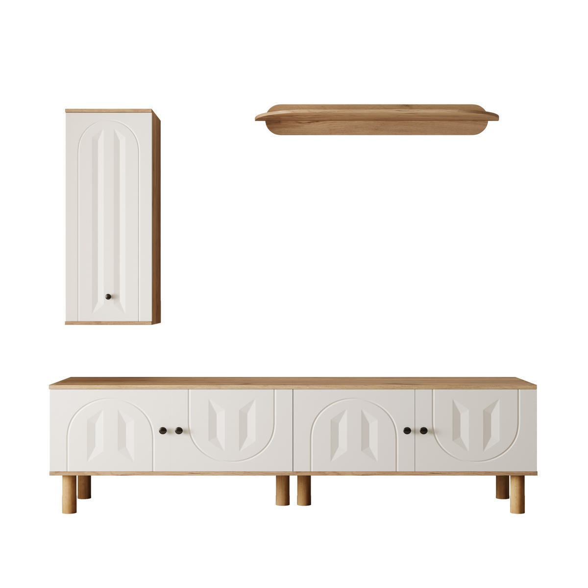 WOHNWAND in Weiß und Naturfarben mit Türen und Wandboard für Wohnzimmer, B170/T40/H50 cm - Weiß/Naturfarben, Holz/Holzwerkstoff (170/100/40cm) - STILVORA