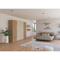 SCHLAFZIMMER Monza in Eiche Artisan und Beige mit Bettanlage 180x200cm, 2 Nachttischen und Drehtürenkleiderschrank 4türig ohne Spiegel - Braun, Holzwerkstoff (80/200/120cm)