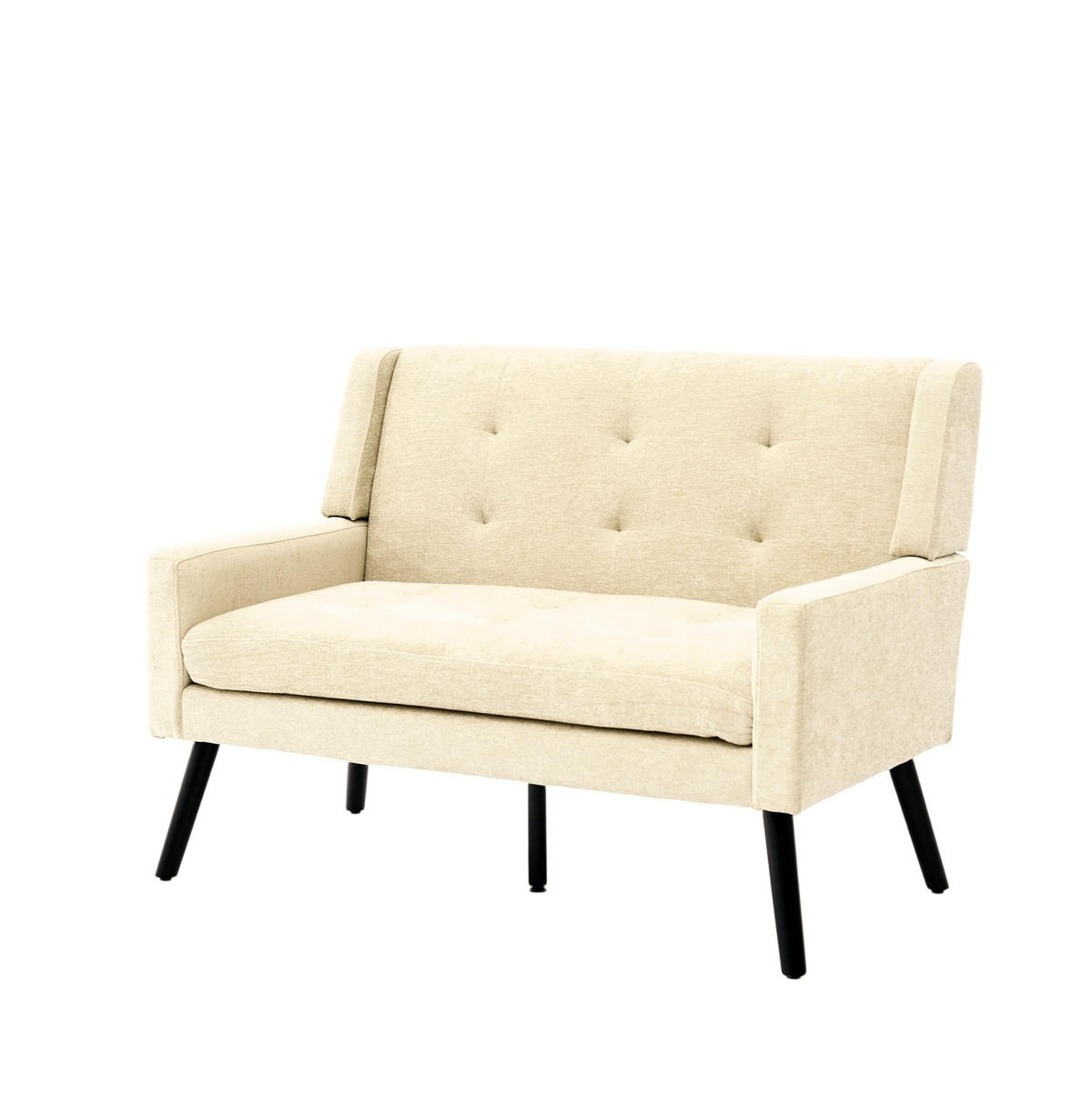 2-SITZER 119/75/88 cm Leinenbezug mit Knopfheftung, Massivholzbeinen Beige - Beige, Textil (75/88/120cm) - OKMYHOME