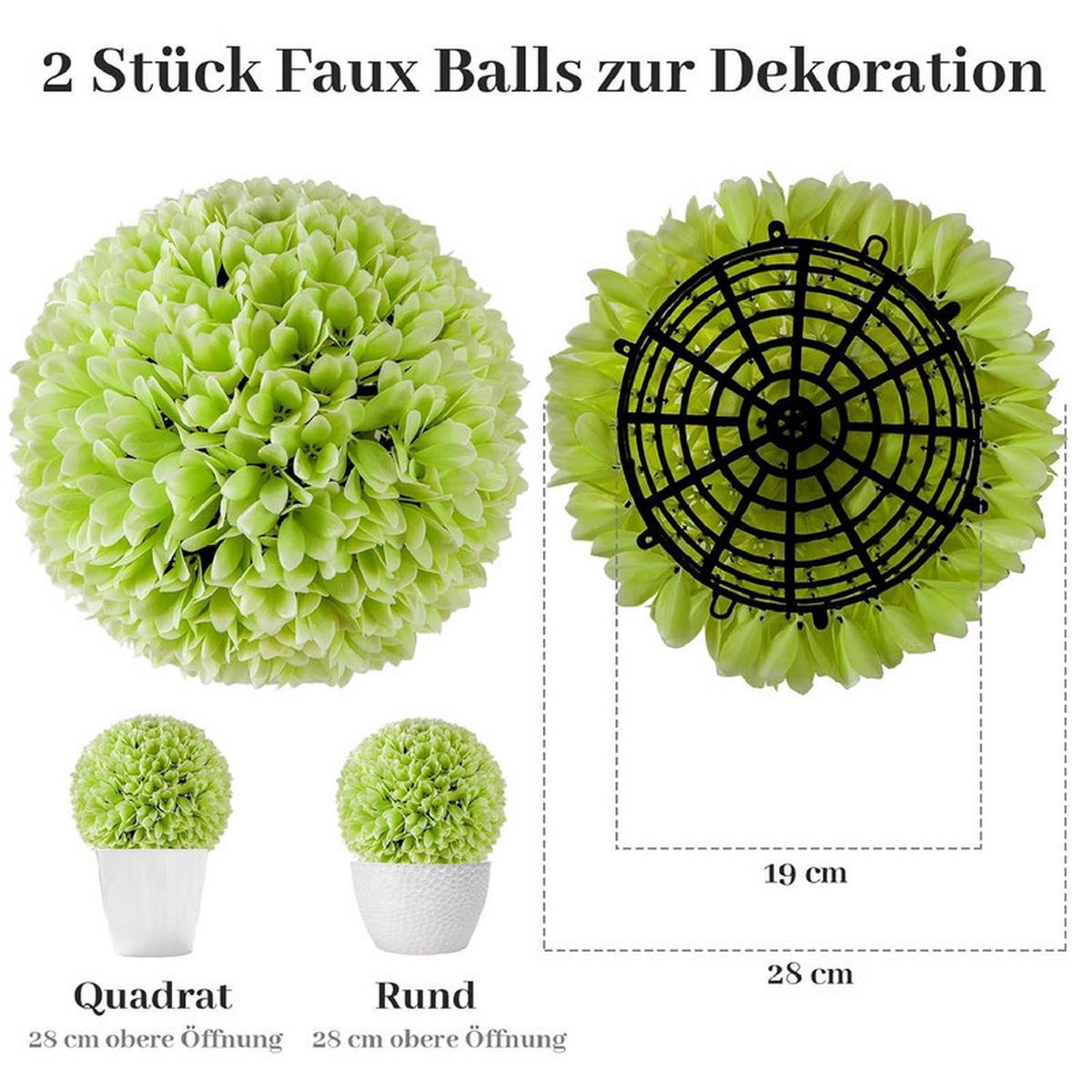 BUCHSBAUMKUGEL UV-beständig grün(2er-Set) - Grün, Kunststoff (28cm) - COSTWAY