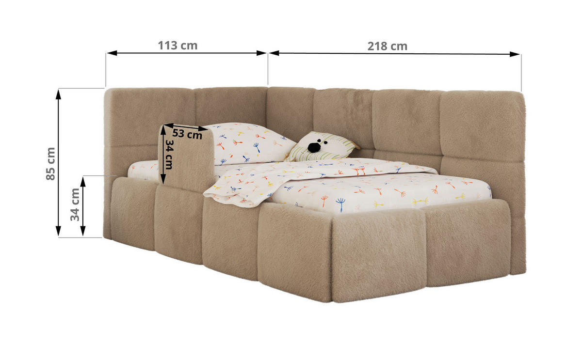 DĚTSKÁ POSTEL ARVO ALTA 90/200 - Béžová Plyš - Pravá - kapučínová, textil (90/200cm) - MKS