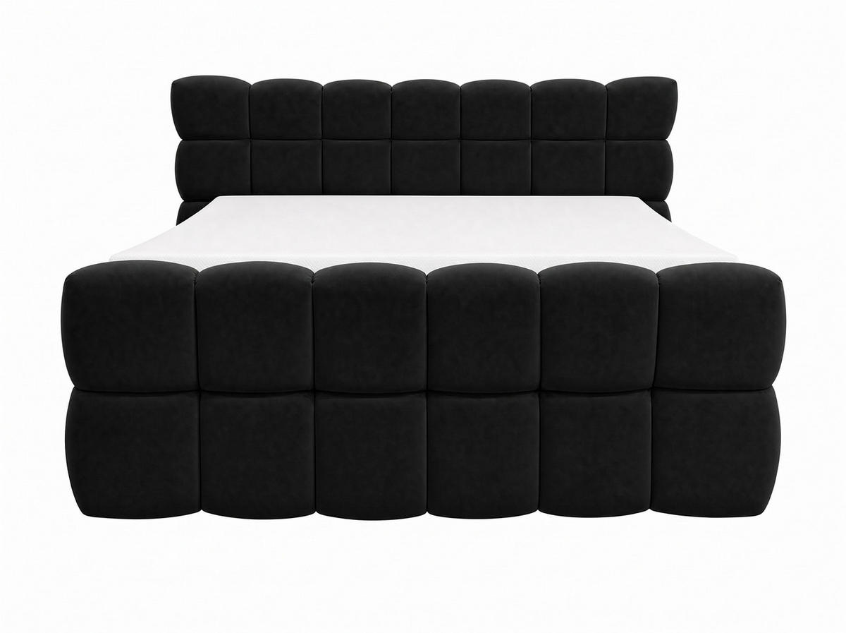 BOXSPRINGBETT Milano Schwarz 200/200 cm Samt Stoff mit Bettkasten, mit Matratze, mit Topper H3/H4 - Schwarz, Textil (200/200cm) - wonello