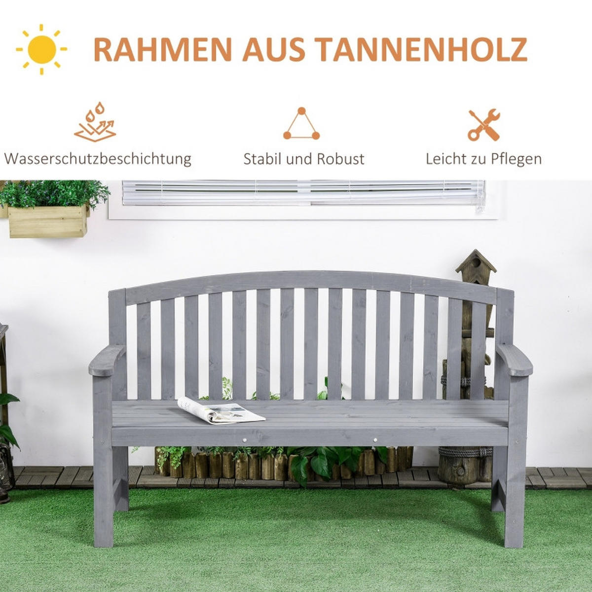 GARTENBANK 2 Sitzer Holz 143x51x85 cm grau - Grau, Holz (143/85/51cm) - LEBENLANG