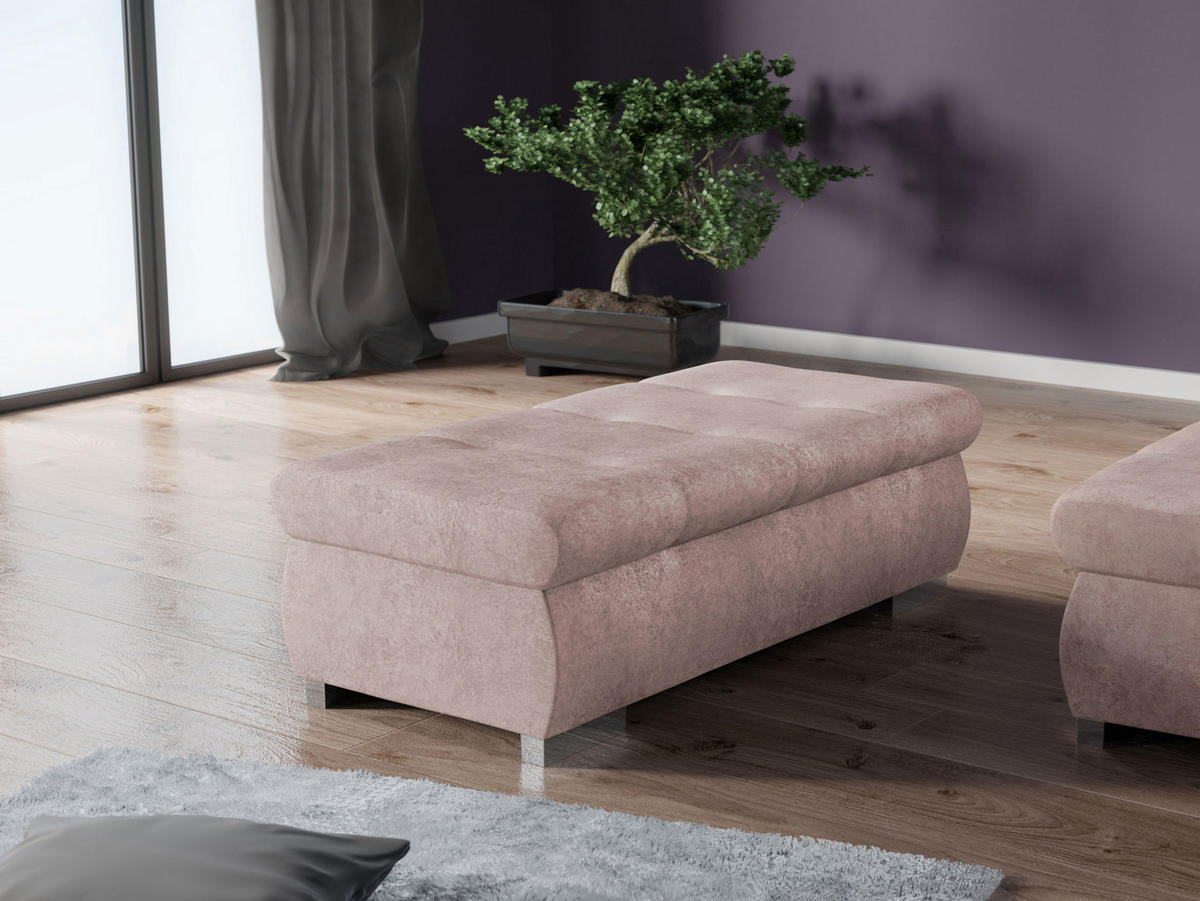 POLSTERHOCKER Orkan Groß - Hellrosa/Silberfarben, Holz/Textil (120/39/60cm) - MIRJAN24