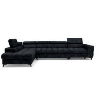 ECKSOFA PUDDING MAXI L Links mit Schlaffunktion 125x195 Velours Schwarz - Schwarz, Holz/Textil (350/203cm) - Muffo