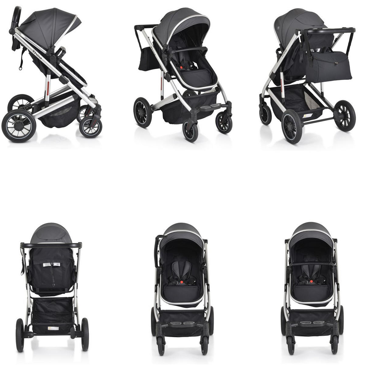 KINDERWAGEN 2 in 1 Thira grau Babywanne, umbaubar, Sportsitz, Fußabdeckung - Grau, Metall (96/61/107cm) - Moni