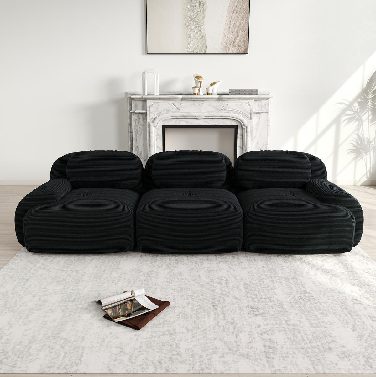 SOFA modulares Ecksofa rahmenlos Cord Black - Schwarz, Textil (298/75/103cm) - IVMEU