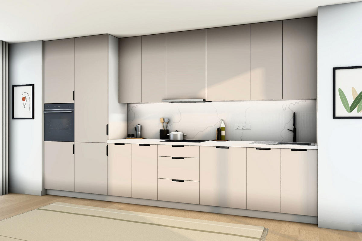 KÜCHENZEILE Sorento Weiß & Beige – 400 cm – K58-G400 L - Beige/Schwarz, Holzwerkstoff/Metall (400/247/58cm) - ROYAL24_MARKT