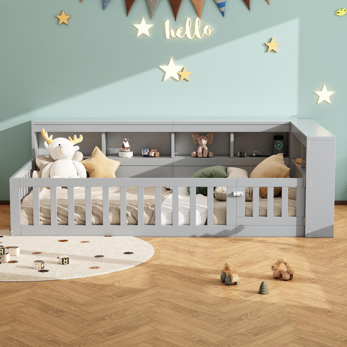 DAYBETT 90/200 cm Grau mit Steckdose, USB, Staufach, ohne Matratze - Grau, Holzwerkstoff (90/200cm) - MIVRAY