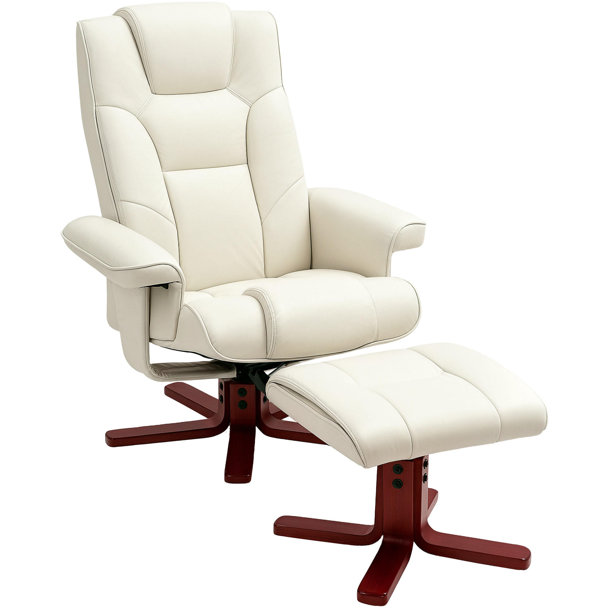 RELAXSESSEL mit Hocker 84/84/104 cm in Cremeweiß mit Liege- und Schaukelfunktion - Creme, Leder (84/104/84cm) - BEAOK