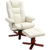 RELAXSESSEL mit Hocker 84/84/104 cm in Cremeweiß mit Liege- und Schaukelfunktion - Creme, Leder (84/104/84cm) - BEAOK