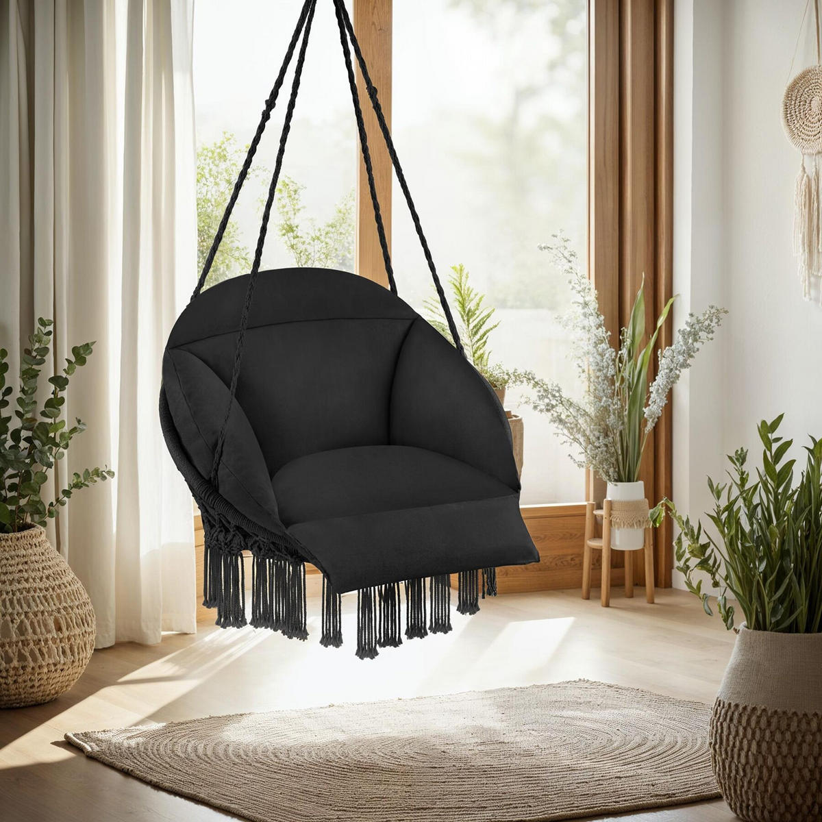 HÄNGESESSEL Samira,80 x 81 x 139 cm,schwarz - Schwarz, Kunststoff (80/139/81cm) - tectake