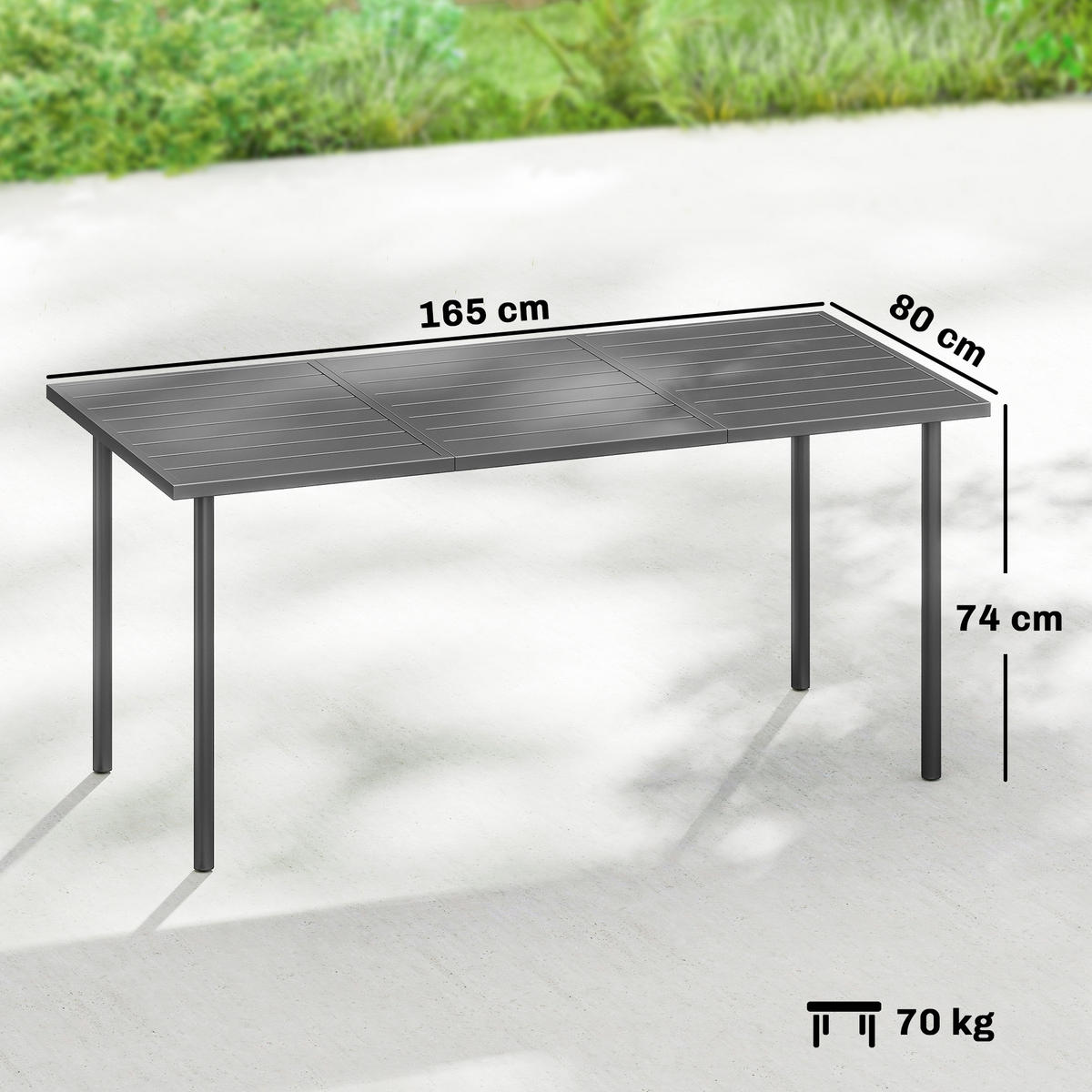 GARTENTISCH Metall Stahl Dunkelgrau - Dunkelgrau, Metall (165/80/74cm) - Outsunny