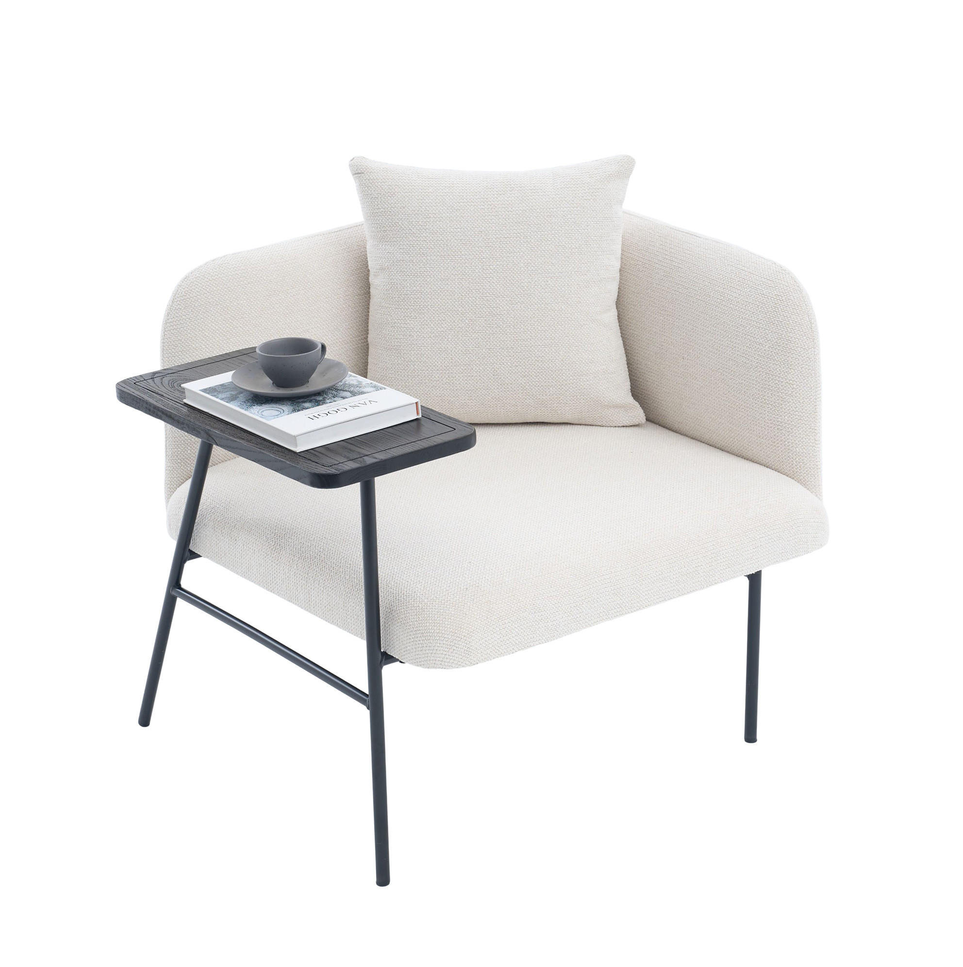 SESSEL 86/72/71 cm in Beige mit Beistelltisch und Seitentaschen - Beige, Textil (86/71/72cm) - BEAOK