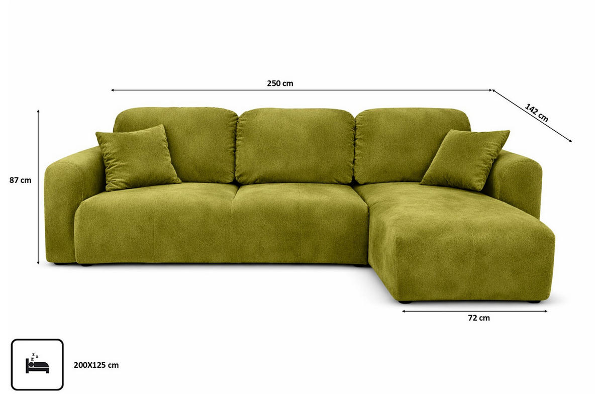 ECKSOFA Mit Schlaffunktion Und Bettkasten, Sofa L-Form Bingo L, Veloursstoff Salvador, Olive, Rechts - Olivgrün, Holz (250/142cm) - Kaiser Möbel