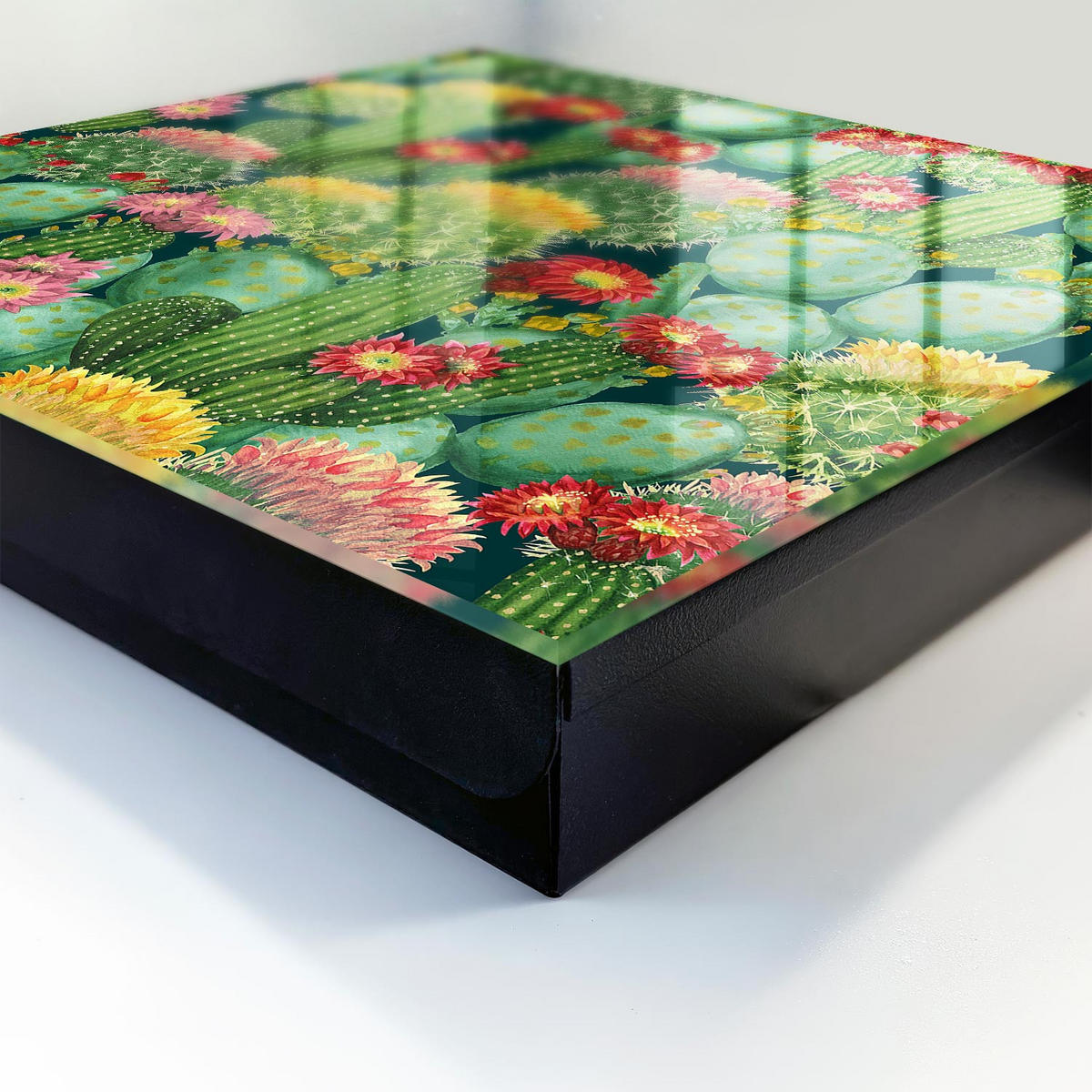 SCHLÜSSELBOX Schwarz 30x30 cm- Türöffnung nach rechts - Bunter Garten - Grün, Metall (30/30/5cm) - TULUP