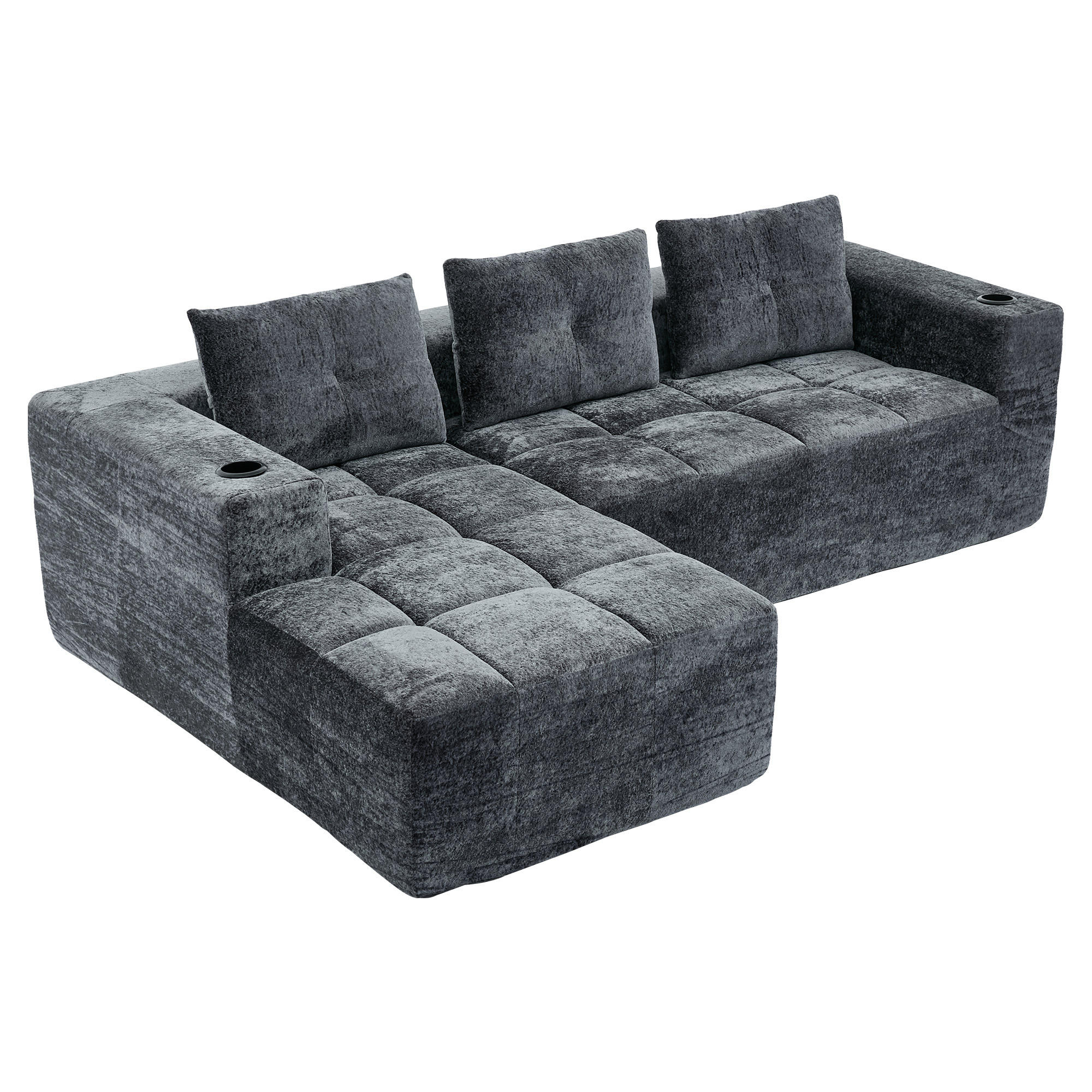 ECKSOFA DE-35203 mit 3 Kissen Hellbraun - Grau, Textil (163/258cm) - ComfortXL