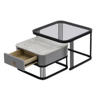 COUCHTISCH Set mit Schubladen 2er Set stapelbar mit Glasplatte Marmoroptik - Schwarz/Grau, Holzwerkstoff (60/60/42cm) - EVRYAE