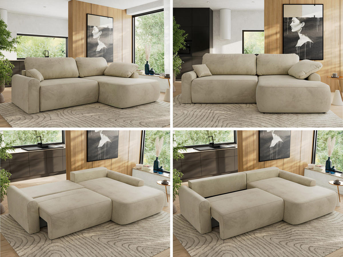 ECKSCHLAFSOFA CUBO L Beige Velvet - rechts - Beige/Schwarz, Kunststoff/Textil (187/273cm) - MKS