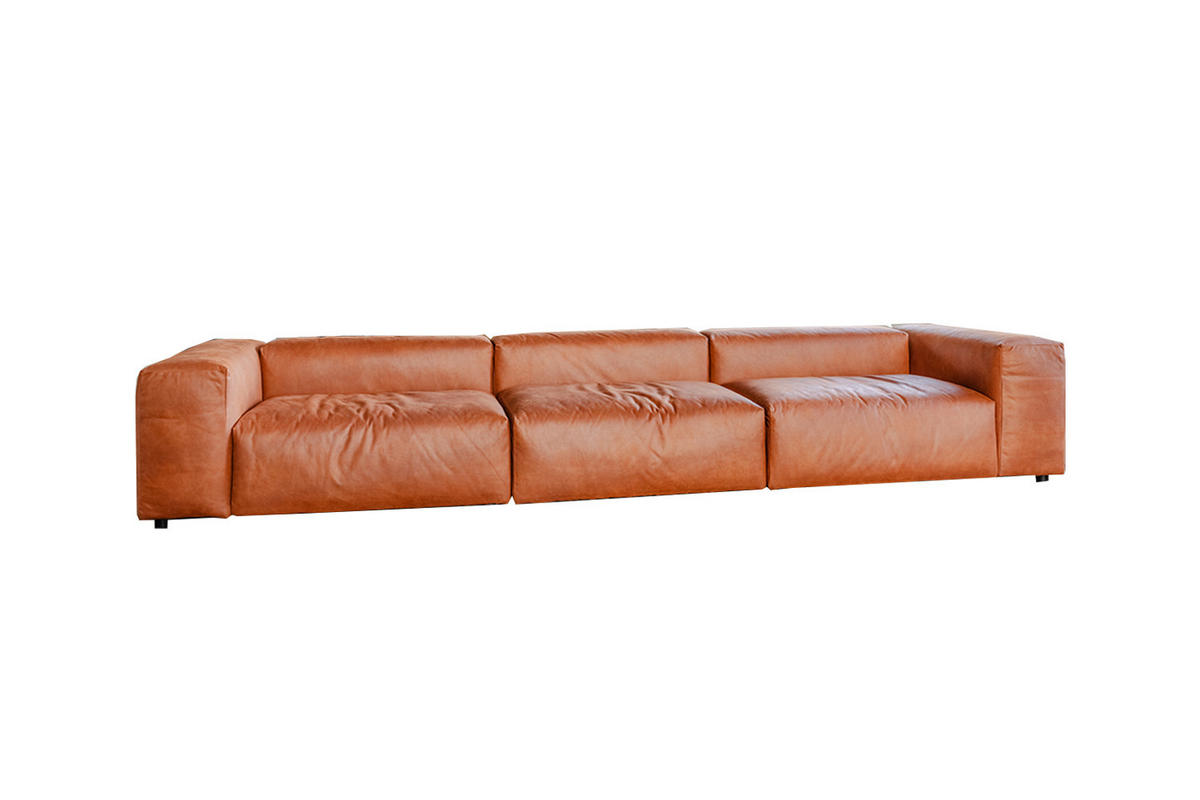 MODULSOFA MIA Braun Lederfaserstoff - Dunkelbraun/Schwarz, Leder/Kunststoff (418/72/120cm) - KAWOLA