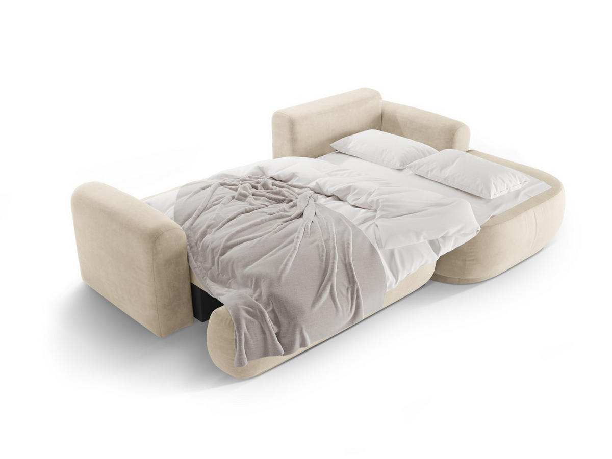 SCHLAFSOFA modular mit Bettkasten rechts Ella aus Samt leichtes beige 5 Sitzplätze - Creme, Textil (174/271cm) - Micadoni