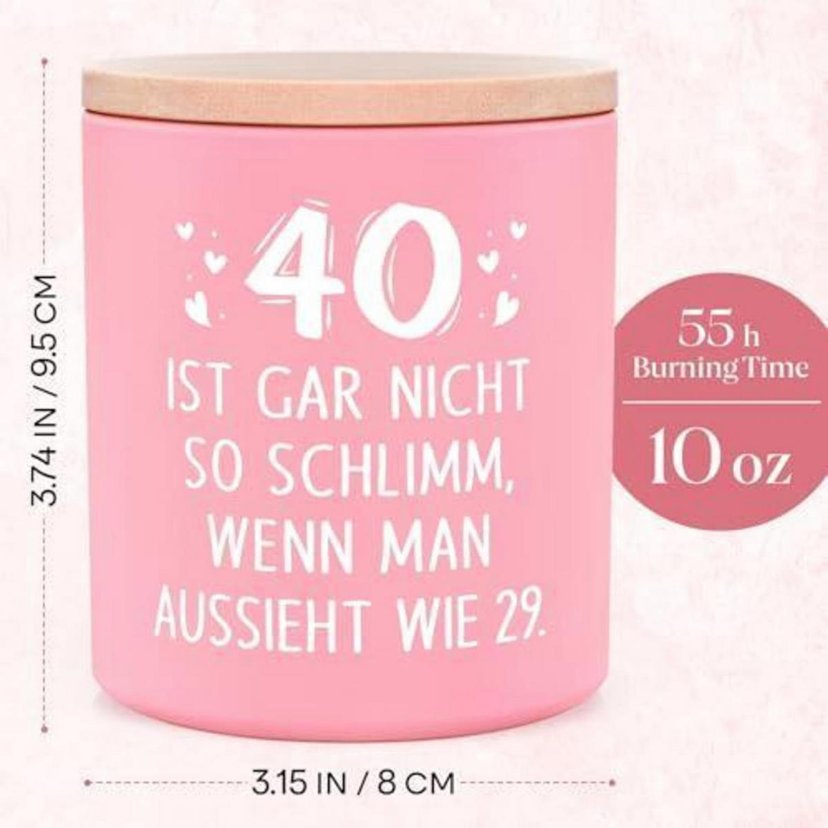 DUFTKERZE 40. Geburtstag Rosa Glas mit Holzdeckel - Rosa, Glas (9.5cm)