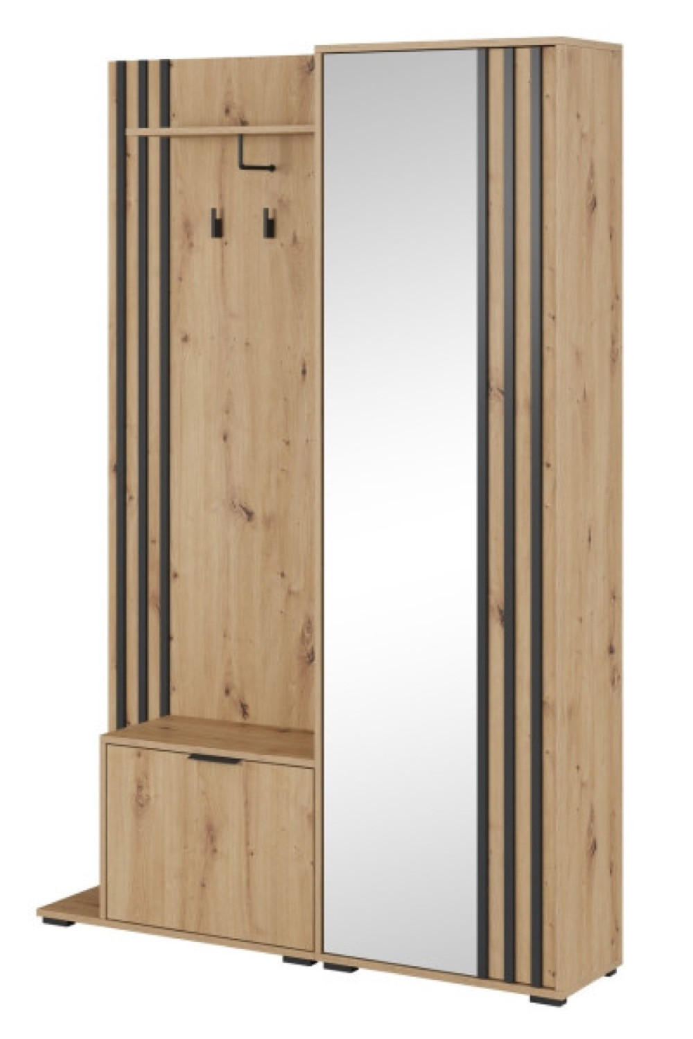 GARDEROBE Schwarz MELA Artisan Laminiert Mit Spiegel - Schwarz/Eiche Artisan, Holzwerkstoff (131/192/40cm) - Sepro Meble