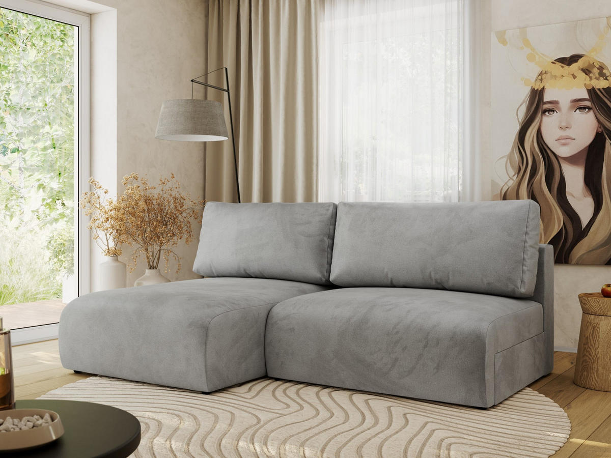 ECKSCHLAFSOFA VIVO L Hellgrau Velvet - links - Hellgrau/Schwarz, Kunststoff/Textil (223/150cm) - MKS