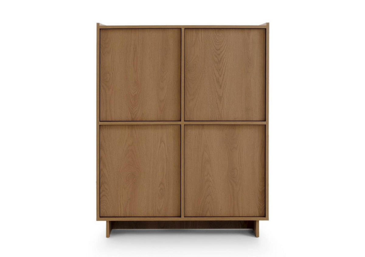 SUNA Highboard Japandi Design Kommode Eiche Caramel grifflos 124 cm hoch - Braun, Holzwerkstoff (98/124/39cm) - Bettso
