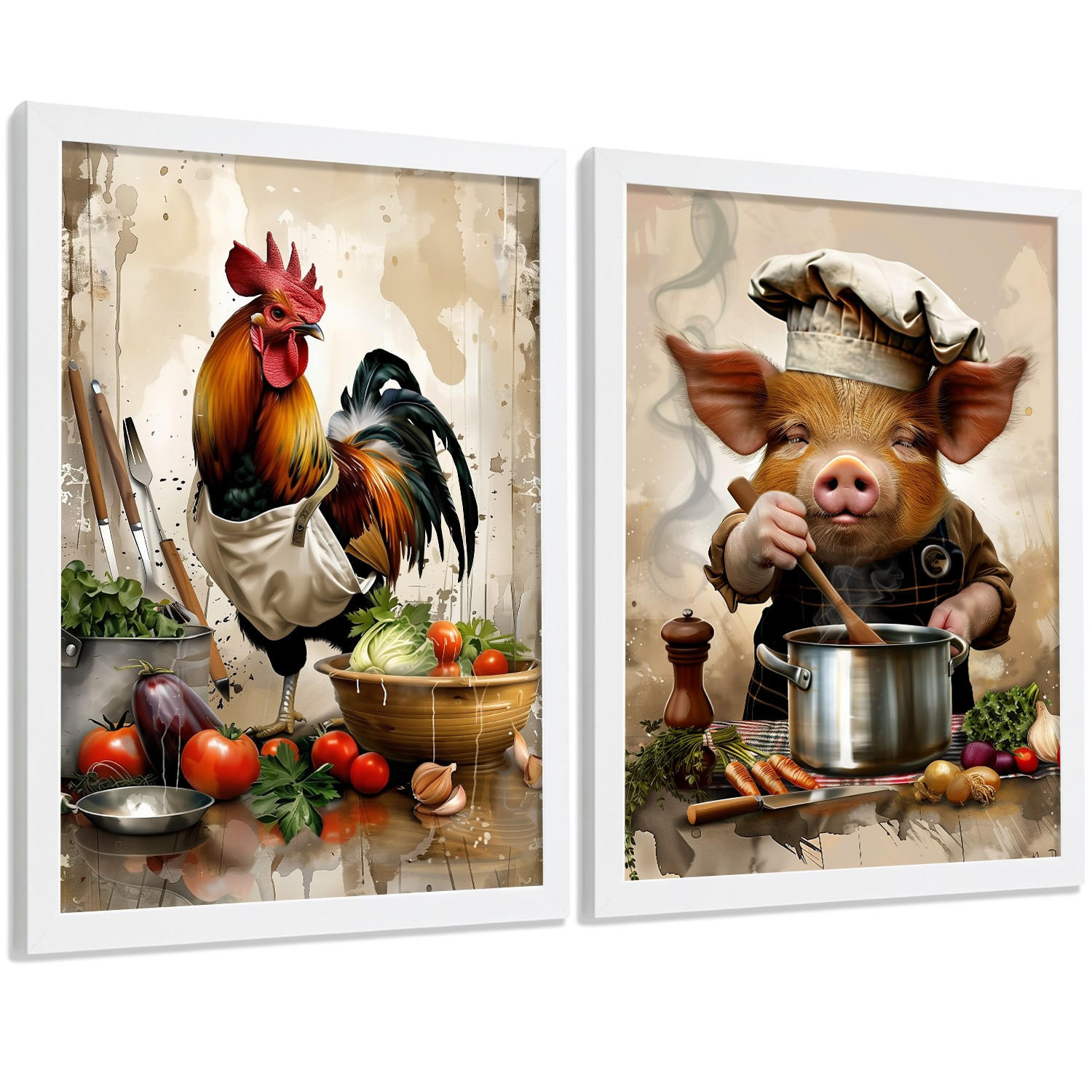 Nacnic PLAKAT Sada 2 Animal Chef A3 Bílý rám