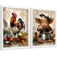 PLAKAT Sada 2 Animal Chef A3 Bílý rám - bílá, papír (29.7/1/42cm) - Nacnic