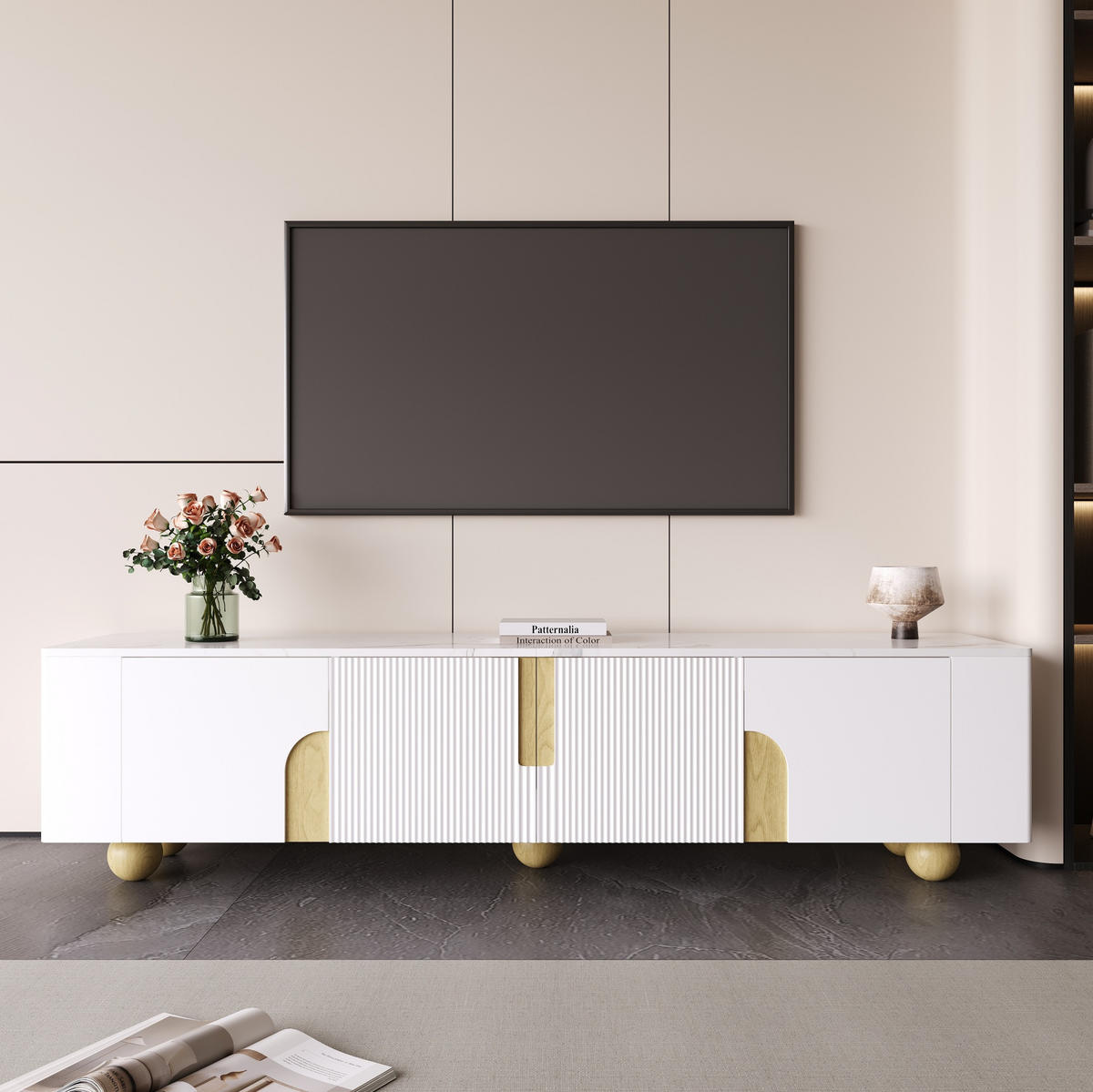 TV-SCHRANK 180 cm Weiß Holzoptik mit 4 Türen - Weiß, Holzwerkstoff (40/44/180cm) - Beauniv